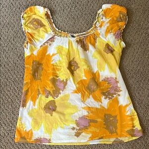 J. CREW Yellow and Orange Ruffled Cap Sleeve Blouse